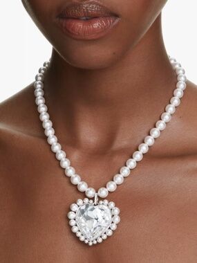 NEW Ariana Grande x Swarovski Crystal Heart & Pearl Statement Necklace NIB